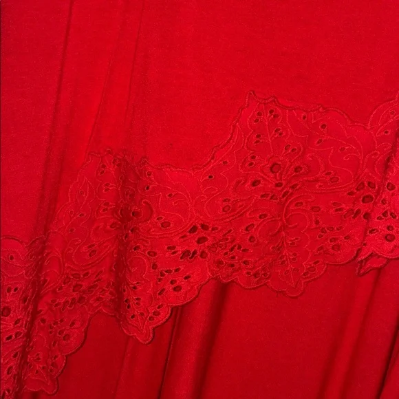Chicos Shirt Women Sz L Red Tunic Asymmetrical Eyelet Lace Long Sleeve tunic top - Picture 2 of 3